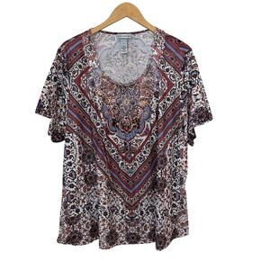 Catherines Bohemian Blouse Womens Size 2X Floral Embellished Crochet Gauzy‎ Top
